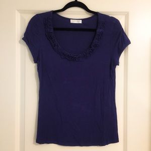 Blue Ruffle Neck Tee